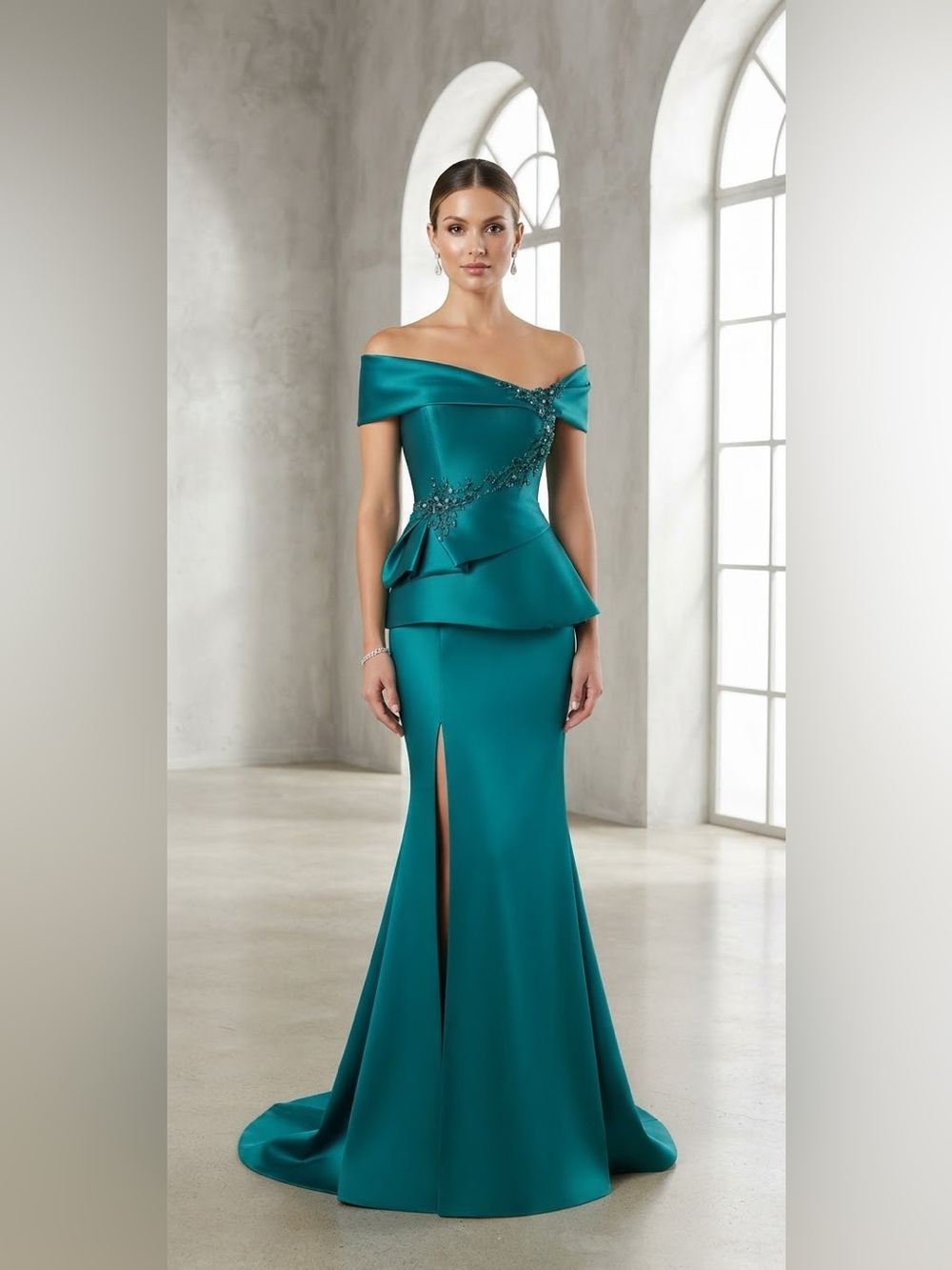 Terani Couture One Shoulder Teal Dress